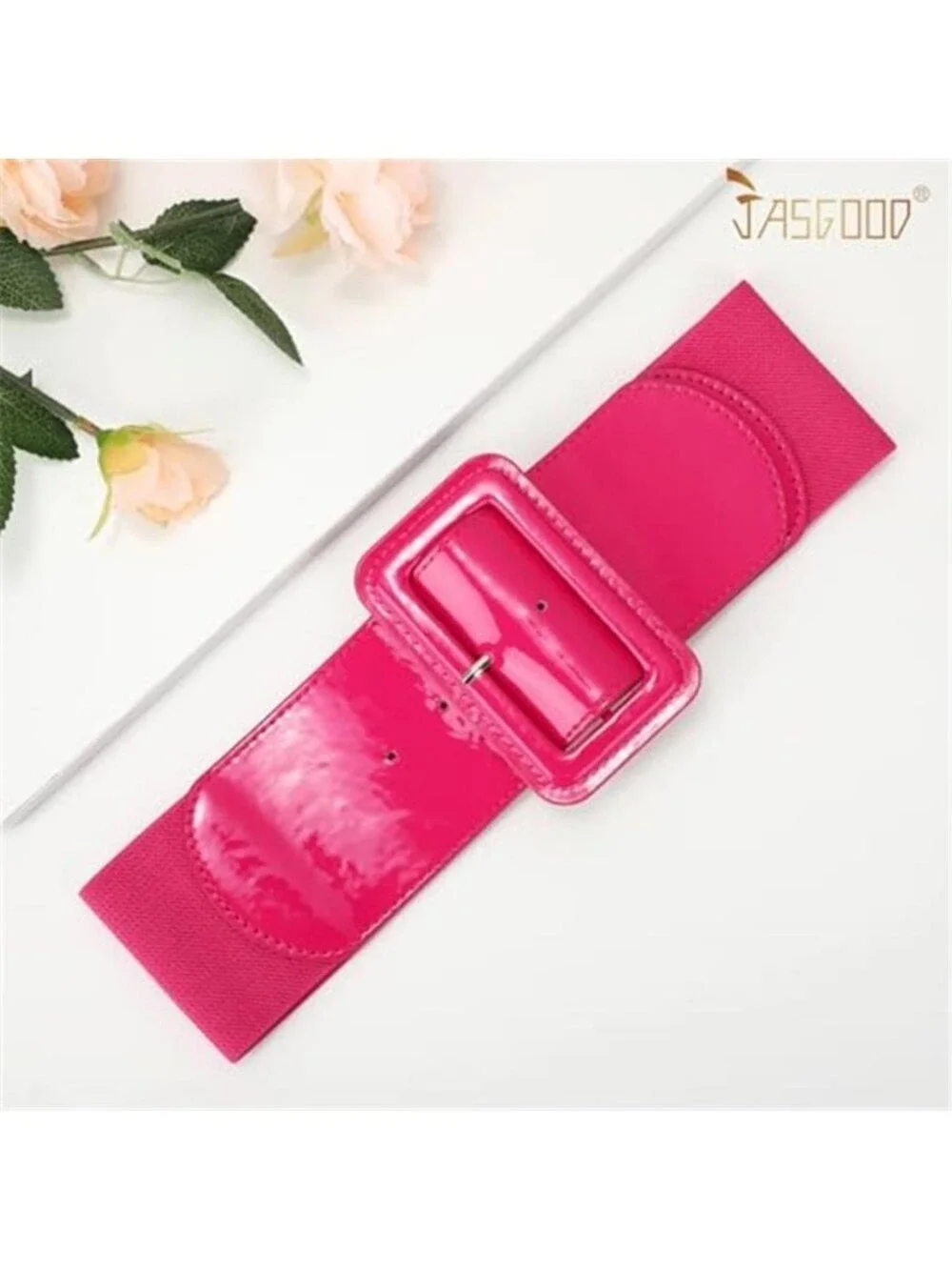 Women's Pink Patent Leather Wide Stretchy Vintage Style Waist Belt
